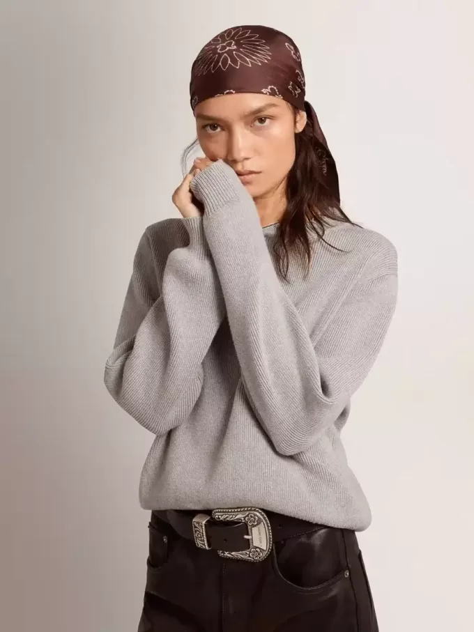 Jersey de cuello redondo para mujer en algodón gris Jersey de cuello redondo para mujer en algodón gris