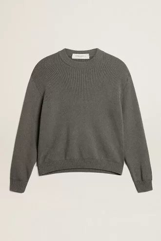 Jersey de cuello redondo para mujer en algodón gris oscuro con logotipo en la espalda Jersey de cuello redondo para mujer en algodón gris oscuro con logotipo en la espalda