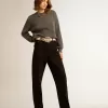 Jersey de cuello redondo para mujer en algodón gris oscuro con logotipo en la espalda Jersey de cuello redondo para mujer en algodón gris oscuro con logotipo en la espalda