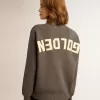 Jersey de cuello redondo para mujer en algodón gris oscuro con logotipo en la espalda Jersey de cuello redondo para mujer en algodón gris oscuro con logotipo en la espalda