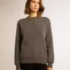 Jersey de cuello redondo para mujer en algodón gris oscuro con logotipo en la espalda Jersey de cuello redondo para mujer en algodón gris oscuro con logotipo en la espalda
