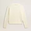 Jersey de cuello redondo para mujer en lana merino blanca con cristales por toda la prenda