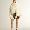 Jersey de cuello redondo para mujer en lana merino blanca con cristales por toda la prenda