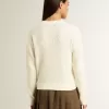 Jersey de cuello redondo para mujer en lana merino blanca con cristales por toda la prenda