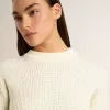 Jersey de cuello redondo para mujer en lana merino blanca con cristales por toda la prenda