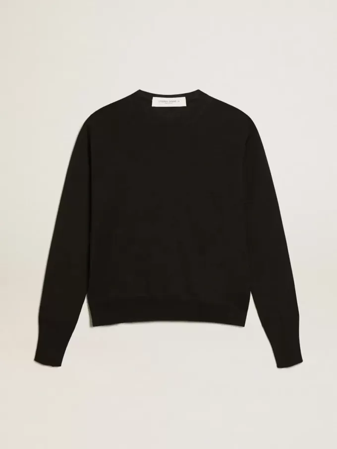 Jersey de cuello redondo para mujer en lana negra Jersey de cuello redondo para mujer en lana negra