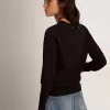 Jersey de cuello redondo para mujer en lana negra Jersey de cuello redondo para mujer en lana negra
