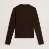 Jersey de cuello redondo para mujer en mezcla de lana con botones dorados Jersey de cuello redondo para mujer en mezcla de lana con botones dorados