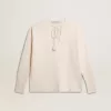 Jersey de lana acanalado con cuello en V y cordón con borlas Jersey de lana acanalado con cuello en V y cordón con borlas