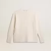 Jersey de lana acanalado con cuello en V y cordón con borlas Jersey de lana acanalado con cuello en V y cordón con borlas