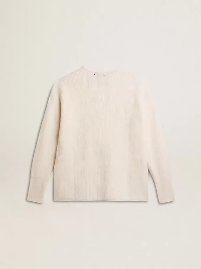Jersey de lana acanalado con cuello en V y cordón con borlas Jersey de lana acanalado con cuello en V y cordón con borlas