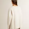 Jersey de lana acanalado con cuello en V y cordón con borlas Jersey de lana acanalado con cuello en V y cordón con borlas
