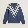 Jersey de lana jacquard azul claro para hombre con estampado en color crema Jersey de lana jacquard azul claro para hombre con estampado en color crema