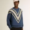 Jersey de lana jacquard azul claro para hombre con estampado en color crema Jersey de lana jacquard azul claro para hombre con estampado en color crema