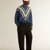Jersey de lana jacquard azul claro para hombre con estampado en color crema Jersey de lana jacquard azul claro para hombre con estampado en color crema
