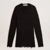 Jersey de lana negro para hombre con efecto desgastado Jersey de lana negro para hombre con efecto desgastado