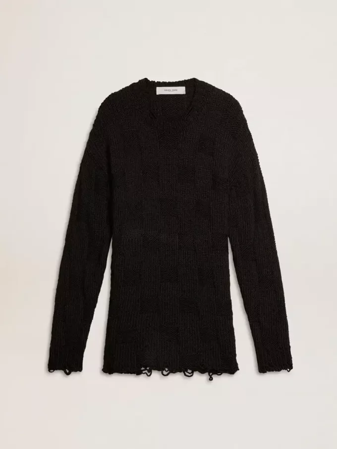 Jersey de lana negro para hombre con efecto desgastado Jersey de lana negro para hombre con efecto desgastado
