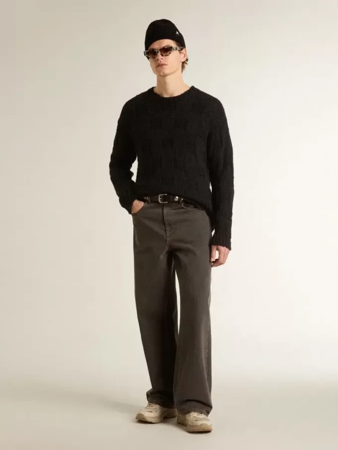 Jersey de lana negro para hombre con efecto desgastado Jersey de lana negro para hombre con efecto desgastado