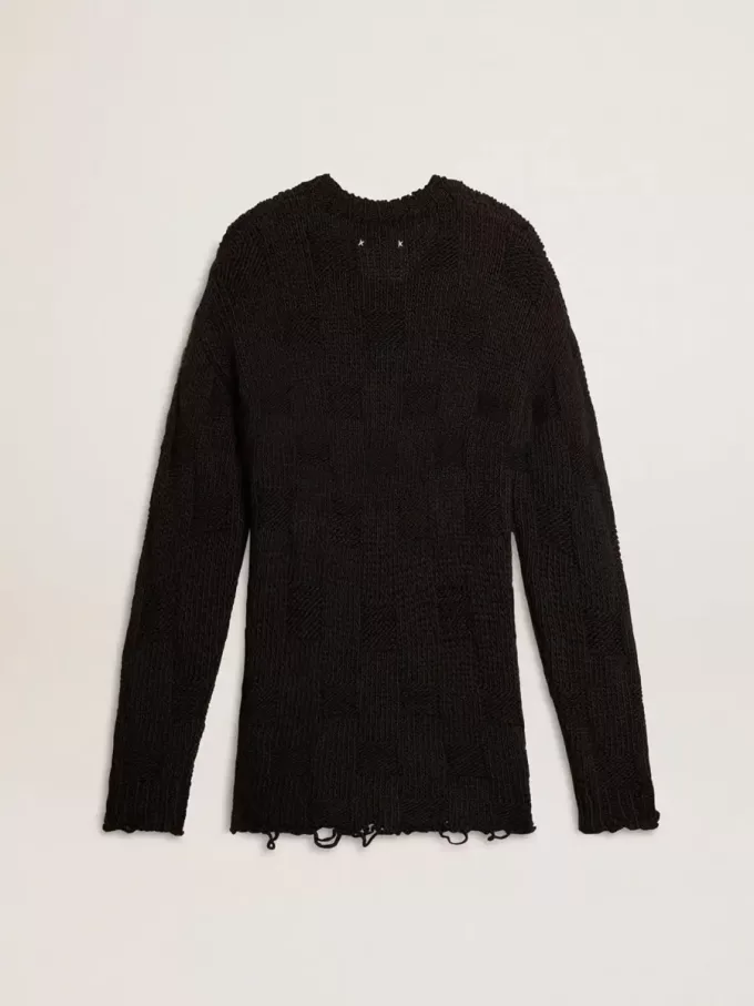 Jersey de lana negro para hombre con efecto desgastado Jersey de lana negro para hombre con efecto desgastado