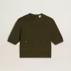 Jersey de manga corta para mujer en algodón verde militar Jersey de manga corta para mujer en algodón verde militar