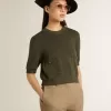 Jersey de manga corta para mujer en algodón verde militar Jersey de manga corta para mujer en algodón verde militar