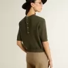 Jersey de manga corta para mujer en algodón verde militar Jersey de manga corta para mujer en algodón verde militar