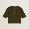 Jersey de manga corta para mujer en algodón verde militar Jersey de manga corta para mujer en algodón verde militar