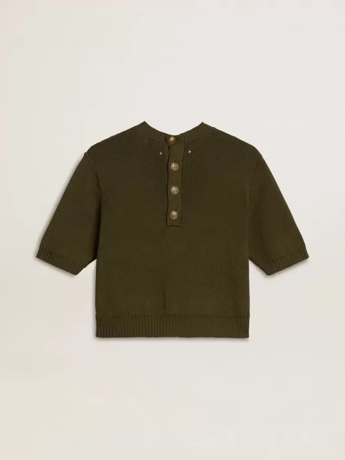 Jersey de manga corta para mujer en algodón verde militar Jersey de manga corta para mujer en algodón verde militar
