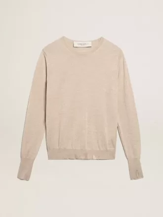 Jersey de mujer en lana merino marrón claro
