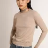 Jersey de mujer en lana merino marrón claro Jersey de mujer en lana merino marrón claro