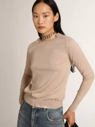 Jersey de mujer en lana merino marrón claro