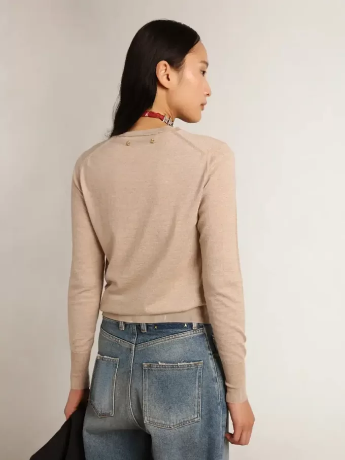 Jersey de mujer en lana merino marrón claro Jersey de mujer en lana merino marrón claro