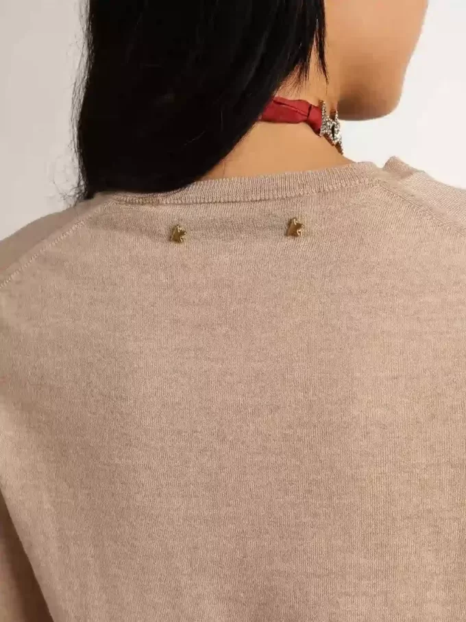 Jersey de mujer en lana merino marrón claro Jersey de mujer en lana merino marrón claro