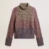 Jersey multicolor de cuello alto para mujer con hilo mouliné Jersey multicolor de cuello alto para mujer con hilo mouliné