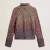 Jersey multicolor de cuello alto para mujer con hilo mouliné Jersey multicolor de cuello alto para mujer con hilo mouliné