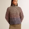 Jersey multicolor de cuello alto para mujer con hilo mouliné Jersey multicolor de cuello alto para mujer con hilo mouliné