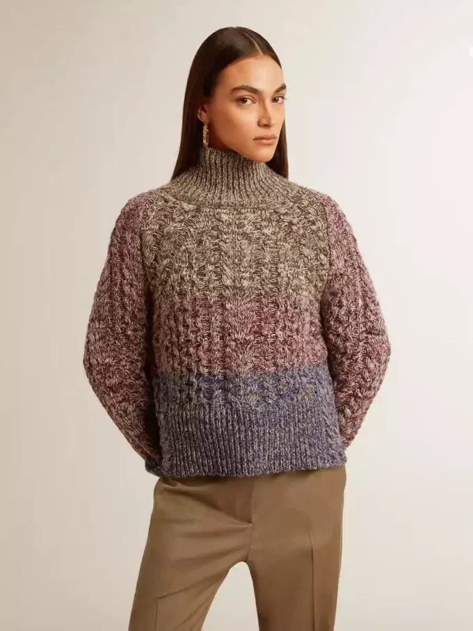 Jersey multicolor de cuello alto para mujer con hilo mouliné Jersey multicolor de cuello alto para mujer con hilo mouliné