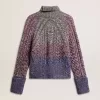 Jersey multicolor de cuello alto para mujer con hilo mouliné Jersey multicolor de cuello alto para mujer con hilo mouliné