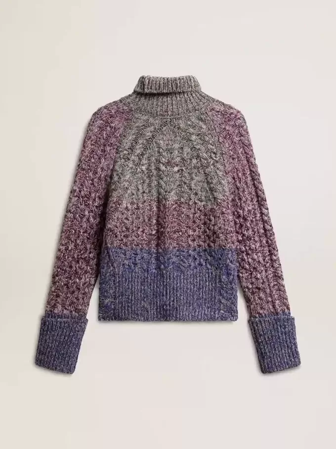 Jersey multicolor de cuello alto para mujer con hilo mouliné Jersey multicolor de cuello alto para mujer con hilo mouliné