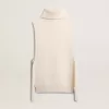 Jersey unisex blanco de cuello alto y sin mangas en lana acanalada Jersey unisex blanco de cuello alto y sin mangas en lana acanalada