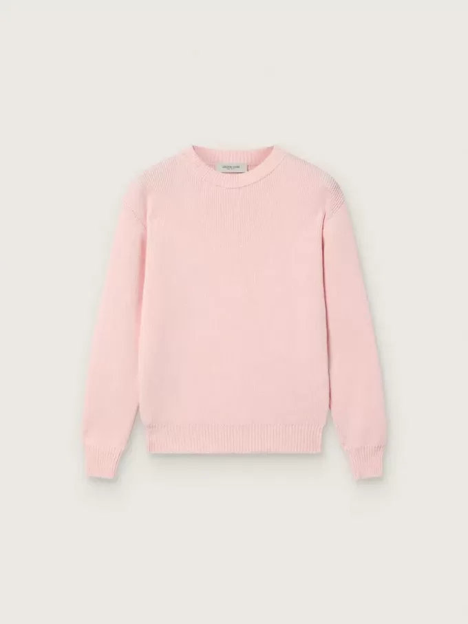 Jersey unisex rosa acanalado Golden para niños con el logotipo Golden en la espalda Jersey unisex rosa acanalado Golden para niños con el logotipo Golden en la espalda