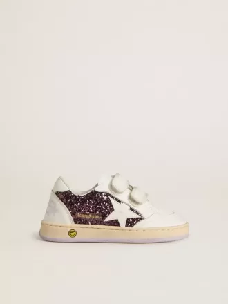 junior ball star en purpurina morada con estrella y lengeta en el taln de cuero blanco 1 330x440 - Junior Ball Star en purpurina morada con estrella y leng&uuml;eta en el tal&oacute;n de cuero blanco