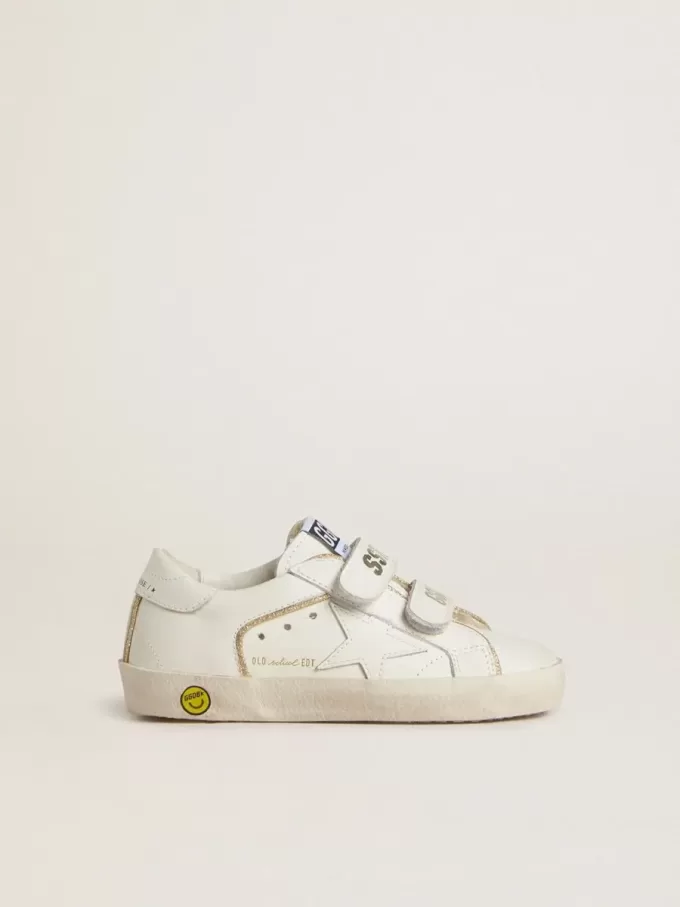 Junior Old School en piel blanca con detalles dorados Junior Old School en piel blanca con detalles dorados