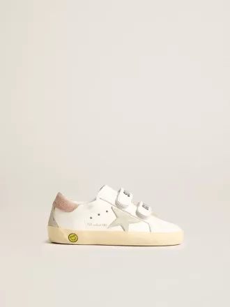 Junior Old School en piel con estrella de ante gris y lengüeta del talón en rosa viejo