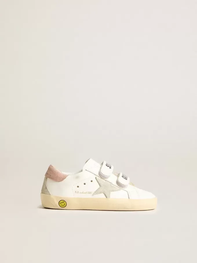 Junior Old School en piel con estrella de ante gris y lengüeta del talón en rosa viejo Junior Old School en piel con estrella de ante gris y lengüeta del talón en rosa viejo