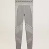 Leggings grises jaspeados para mujer con costuras mixtas Leggings grises jaspeados para mujer con costuras mixtas