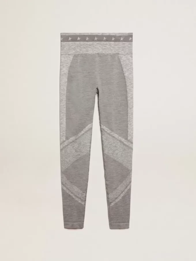 Leggings grises jaspeados para mujer con costuras mixtas Leggings grises jaspeados para mujer con costuras mixtas