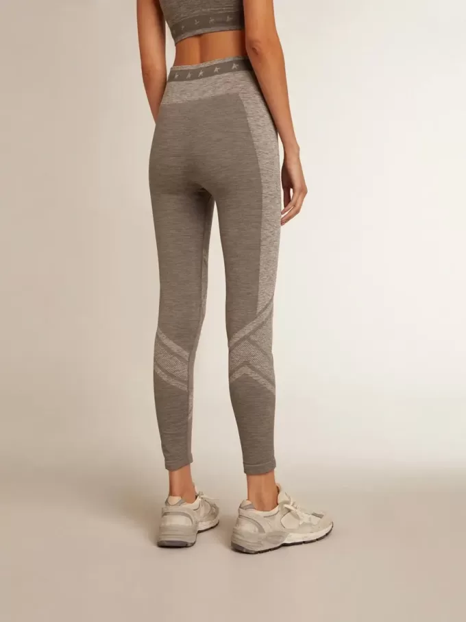 Leggings grises jaspeados para mujer con costuras mixtas Leggings grises jaspeados para mujer con costuras mixtas