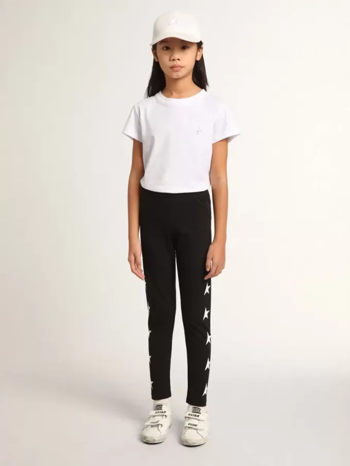 Leggings negros para niña con estrellas blancas en los laterales Leggings negros para niña con estrellas blancas en los laterales