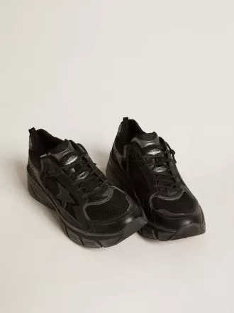 Lightstar para hombre con parte superior de cuero negro y malla y estrella negra